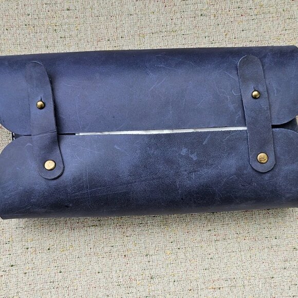 Genuine Leather Tissue Box Handmade Blue Leather Box for Tissue New - Picture 4 of 14